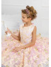 Pink Butterfly Lace Tulle Keyhole Back Flower Girl Dress